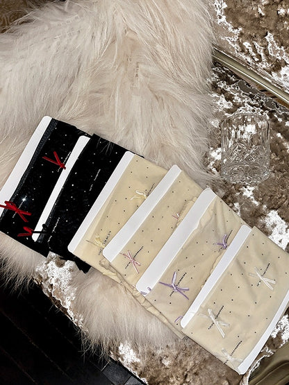 ラインストーンリボンドット柄タイツ