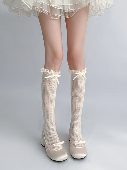 Calf with Details Lace Colors Socks Bow 3