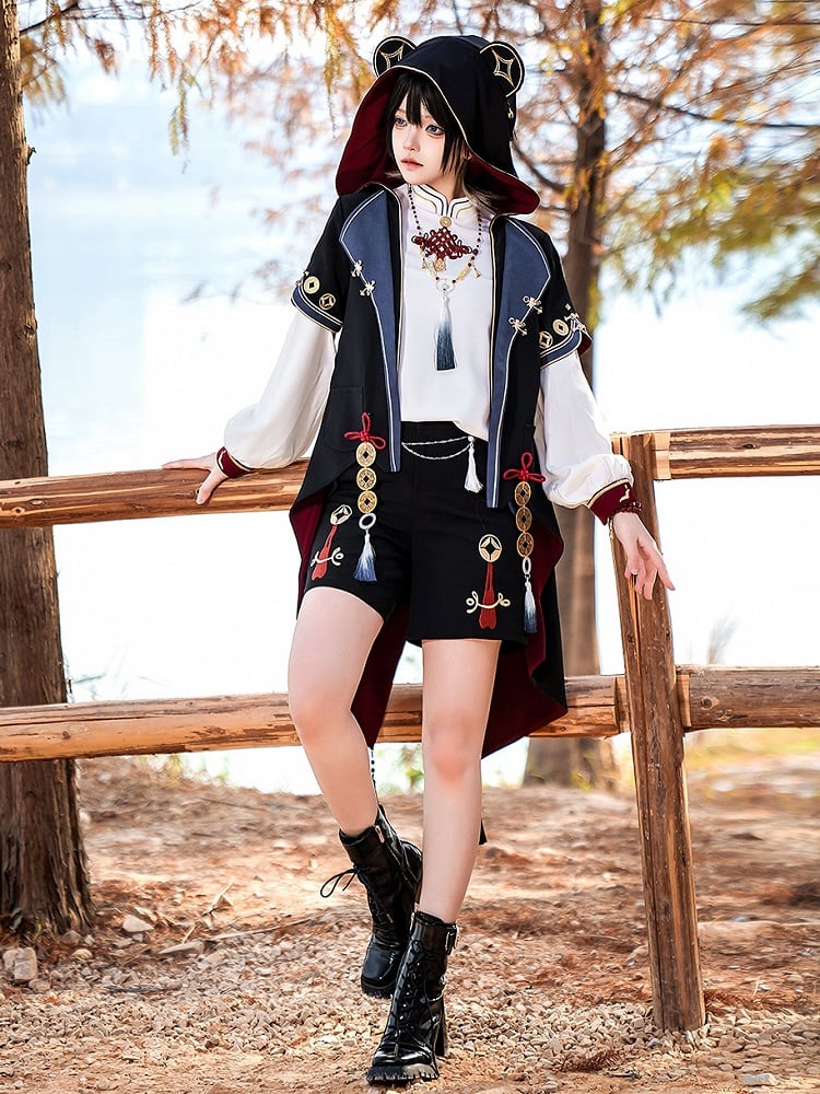Schwarze Ouji Lolita-Shorts mit geradem Bein, Kette und Quaste