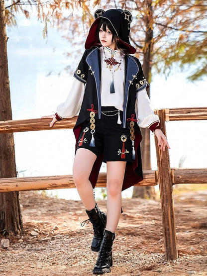 Schwarze Ouji Lolita-Shorts mit geradem Bein, Kette und Quaste
