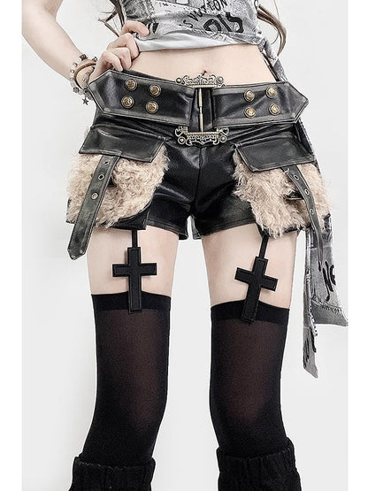 Shorts Black Pockets Glamorous Decorated Shaggy Bittersweet PU