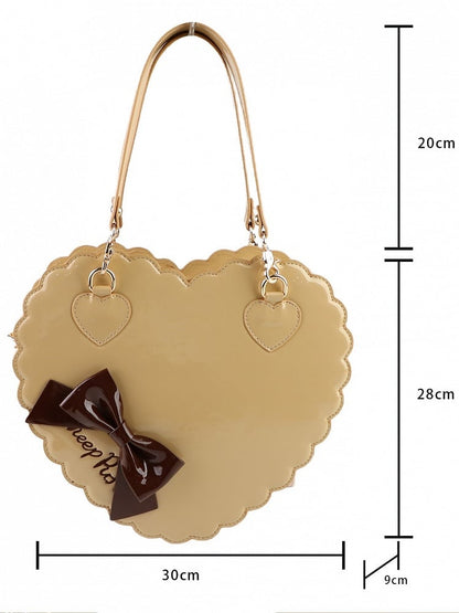 with and Heart Tea - Zipper Bag Cookie Accent Lolita Closure Sweet Shape 2-Way Milk Bow