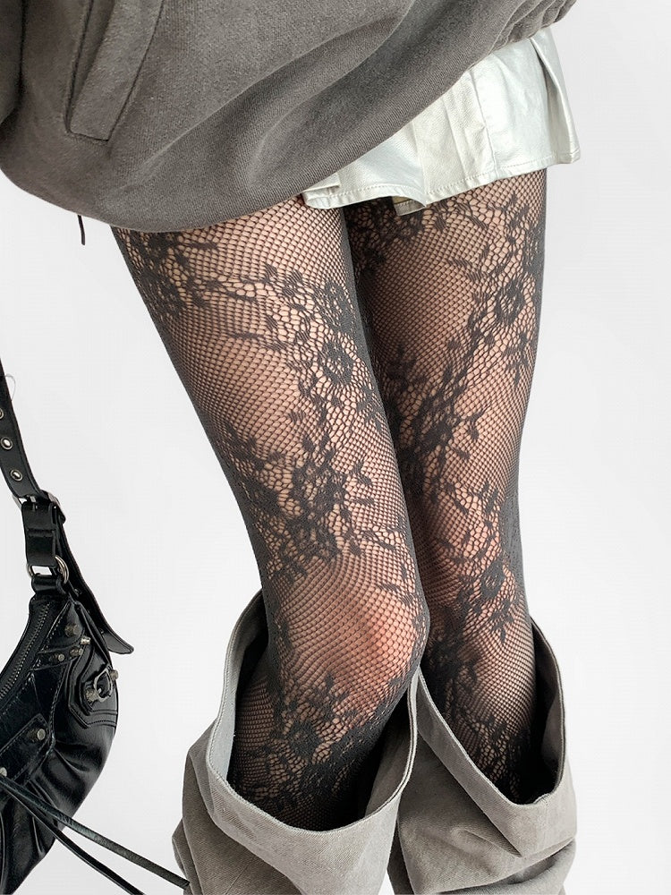 Tights Fishnet Floral Lace Pattern 5 Colors