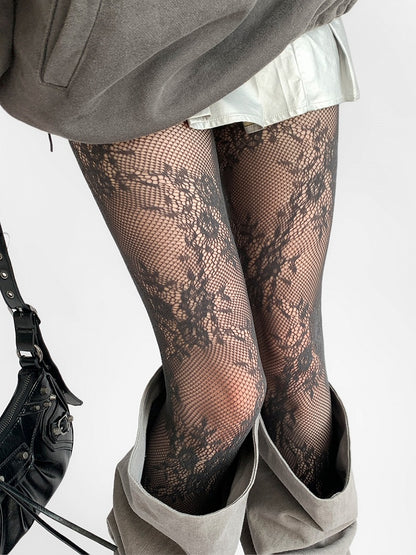 Tights Fishnet Floral Lace Pattern 5 Colors