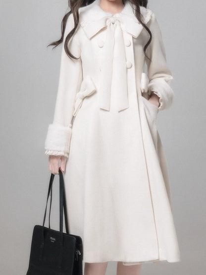 Jirai Wool with Removable Coat Waist Bowknot Kei White Pure-Style Decor