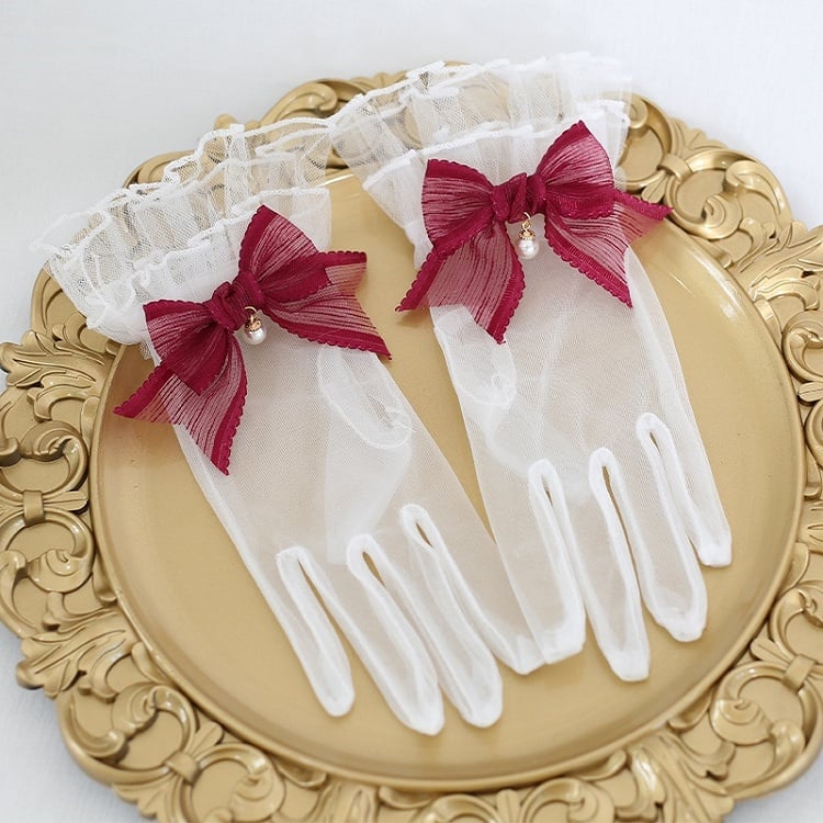 Options Charms Bowknot White Elegant And Lolita Lace Gloves Color With 7 Bead