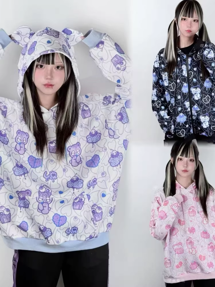 Colors Style Ear Sweet Jacket Hoodie Available Bear with Landmine 3 Guro Print in /