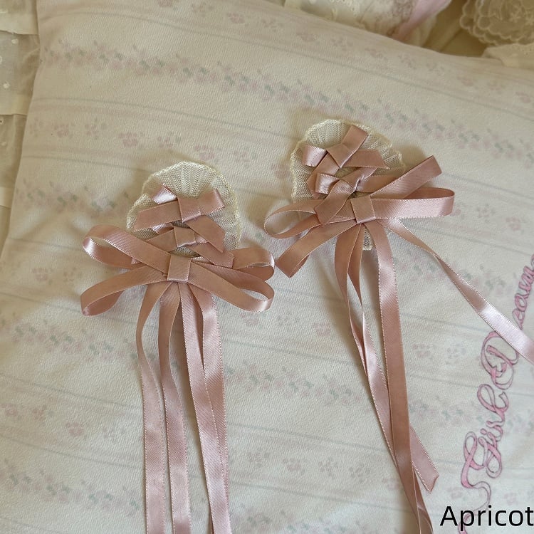 Pink / Apricot Green Bow Ribbon Lolita Hairclip