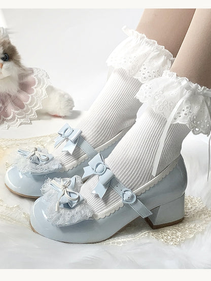 Blue Lace Top at Mary Round - Sweet Shoes Trim Bow Jane Toe