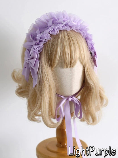 18-Color Ruffled Bow Tulle Hairband Lolita