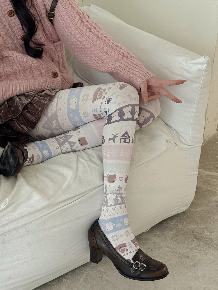 Collants imprimés animaux de dessins animés pastel
