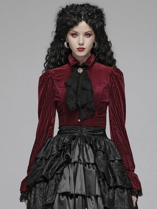 Red Velvet Dark-Grain Gothic Shirt