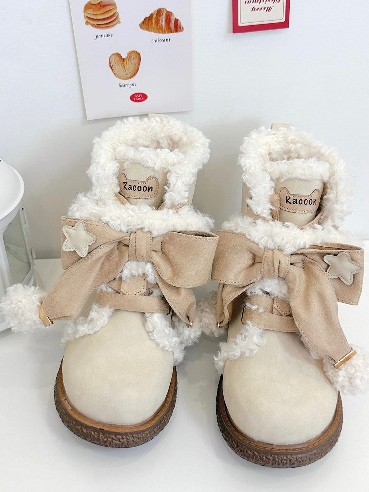 Ankle Beige Lining Lolita Plush Flat 3cm Sole - Boots Sweet