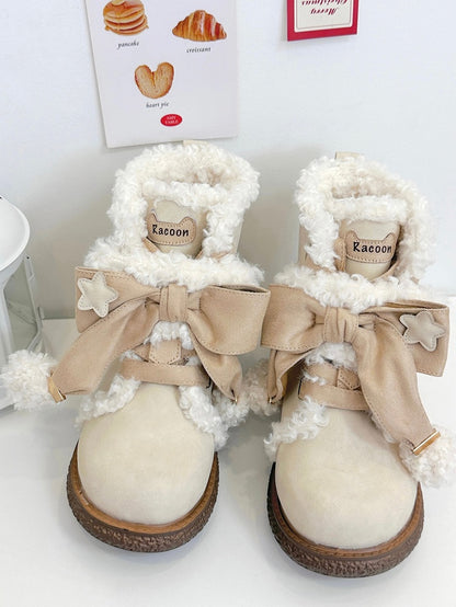 Ankle Beige Lining Lolita Plush Flat 3cm Sole - Boots Sweet