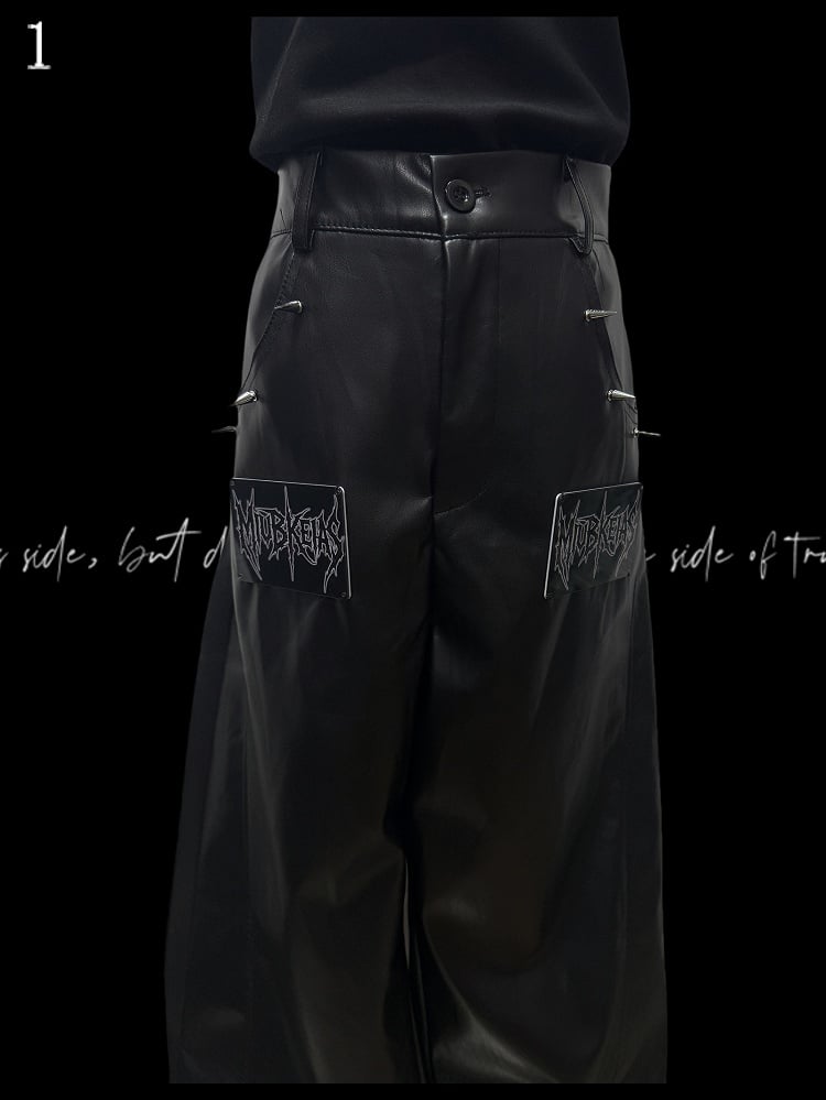 Black Pants Cut Letter Straight-leg Applique Punk