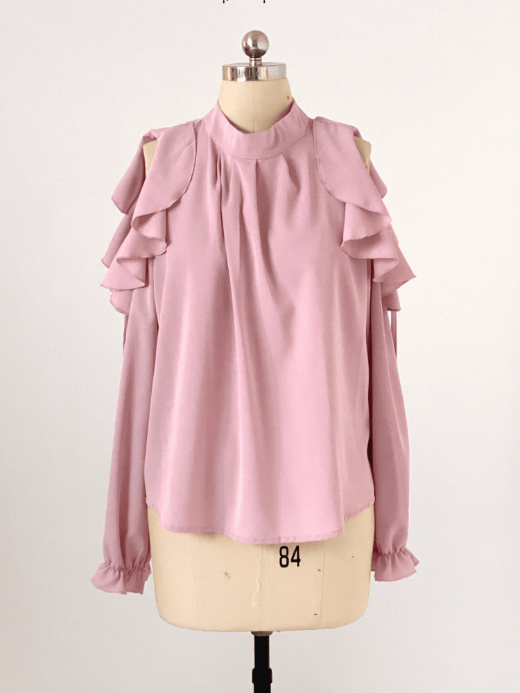 Kei Chiffon | Blouse Cut-Out Flounce Shoulder Seiso Style Jirai
