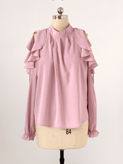 Kei Chiffon | Blouse Cut-Out Flounce Shoulder Seiso Style Jirai