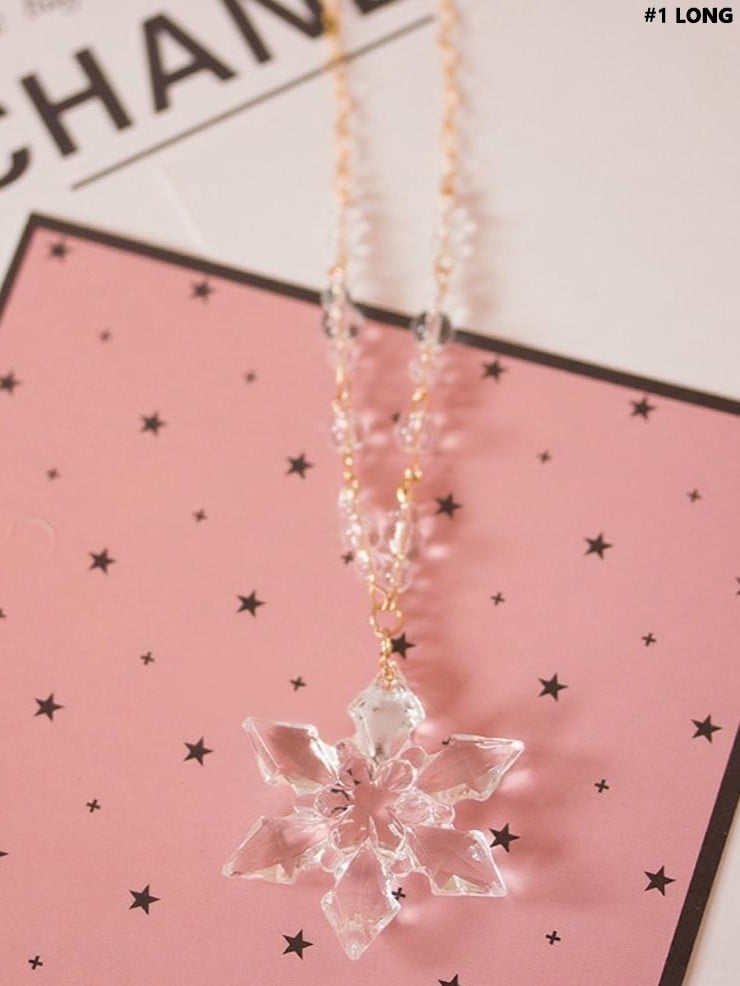 Sweet Crystal Snowflake Long & Short Necklace