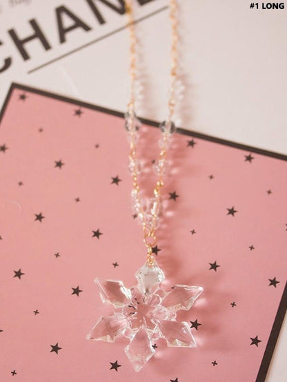 Sweet Crystal Snowflake Long & Short Necklace