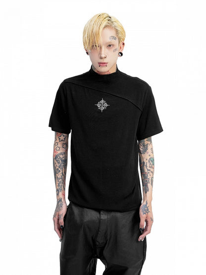 Unisex Black Cross-Collar Short-Sleeve Knitwear - DETW OnLine