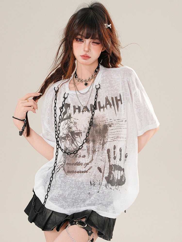 Charm White Glamorous Letter Sun Print T-Shirt Schutzkette