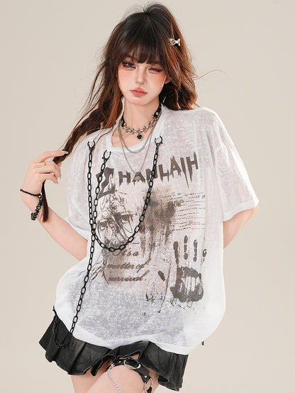 Charm White Glamorous Letter Sun Print T-Shirt Schutzkette
