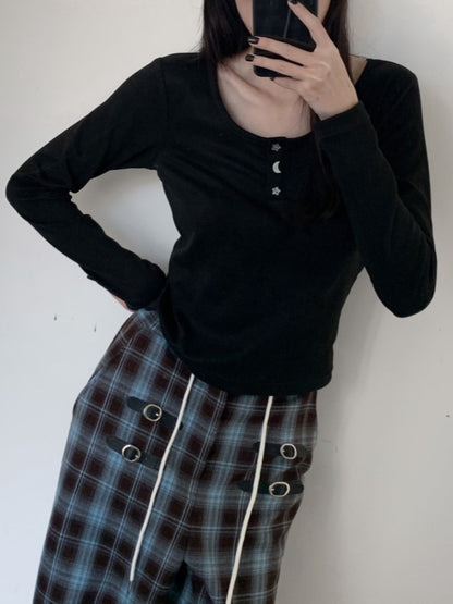 ホワイト/グレー/ブラックの星と月のボタントップ