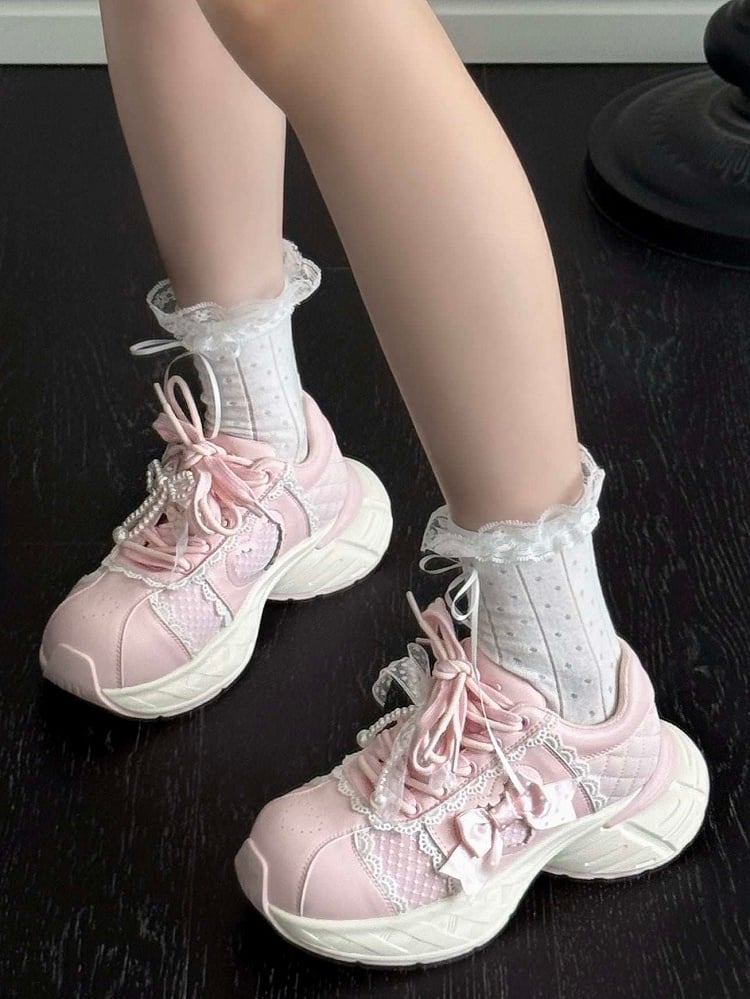 Lolita Sweet Delicate Shoes Lace - Platform Pink Trim