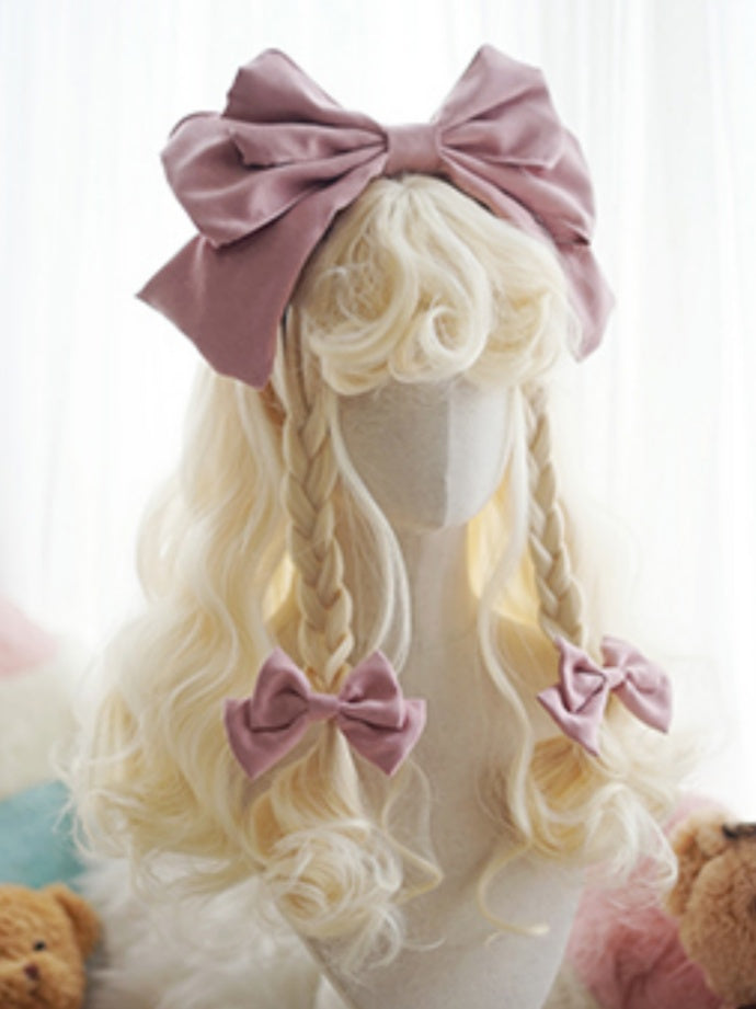 Blond/Weiß/Braun/Rosa/Hellblonde lange gewellte Perücke mit lockigem Pony