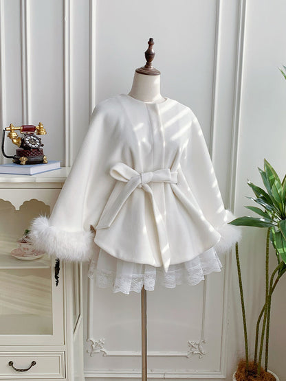 Detachable Lining Coat Fleece Cape with Fur Winter Lolita Collar White