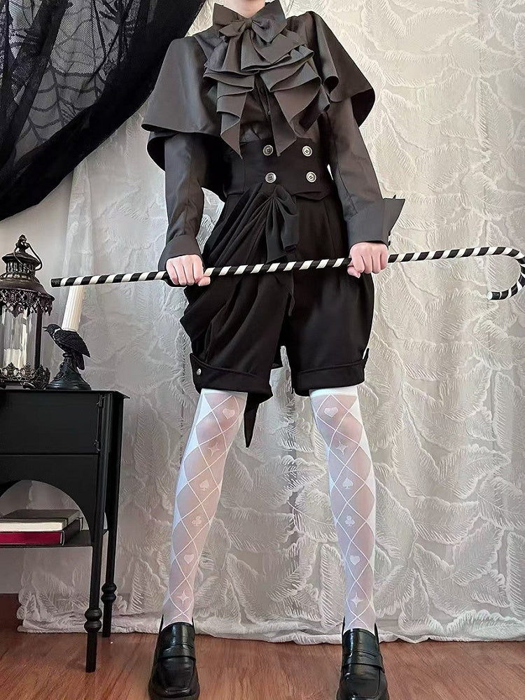 Jabot Cape with Lolita Gray Dark Design Shirt Ouji Bowtie Gothic
