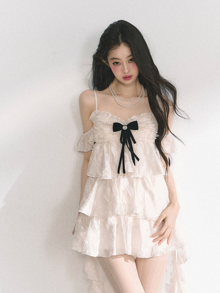 アプリコット カスケード ラッフル トリム ティアード ラッフル キャミ ドレス スカート ハイロー