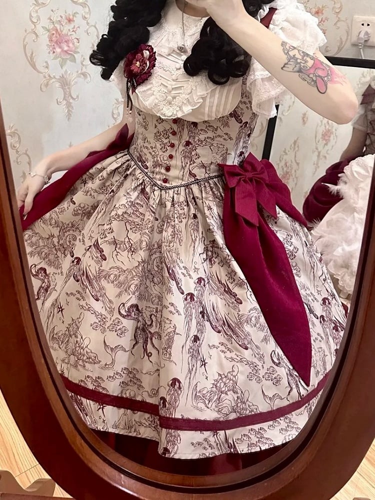 Lolita Waist Under Straps Red Jumper Basque Bust Bowknot Shoulder Skirt
