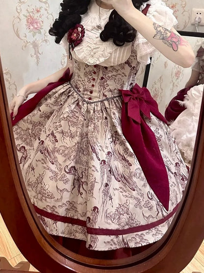 Lolita Waist Under Straps Red Jumper Basque Bust Bowknot Shoulder Skirt
