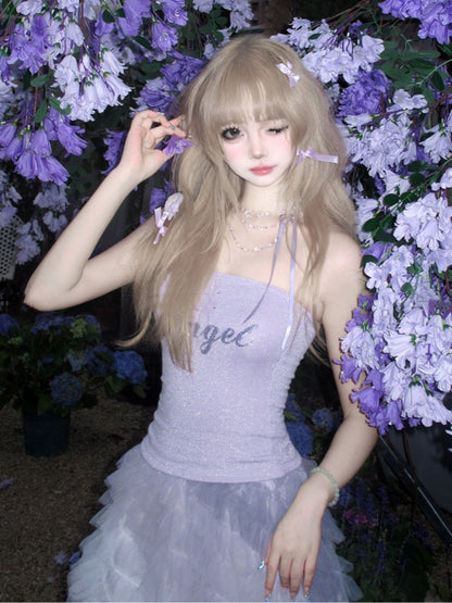 Lavendelfarbenes Balletcore-Top mit schmaler Passform und ohne Träger