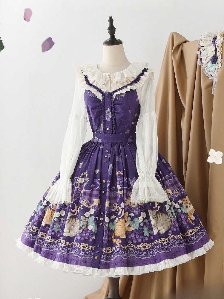 かわいいブドウのプリントと紫のロリータキティスカート