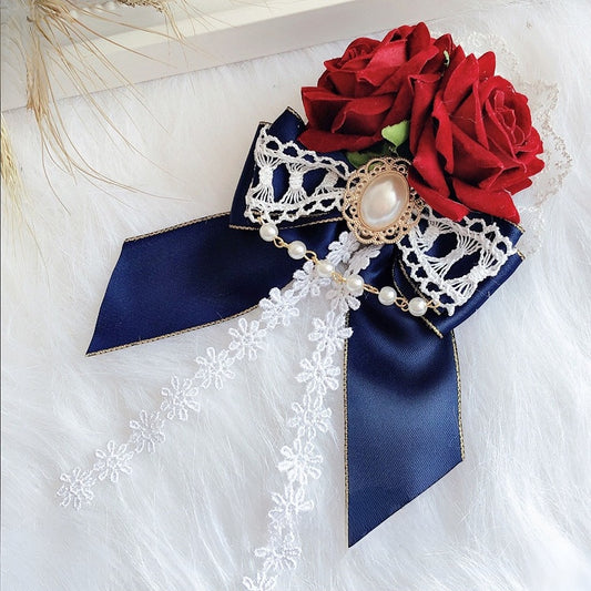 RedBlue White Snow Rosette Charm Hairclip Vibes Bowknot Beaded Design