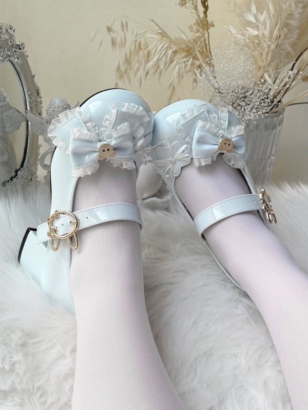 with Shoes PU Accents Low-heel/Mid-heel Bow in Sweet Blue Lolita