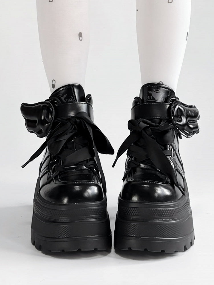 And Lace-up Black Strap Closures Velcro Wings Decor Gothic Detachable - Platforms