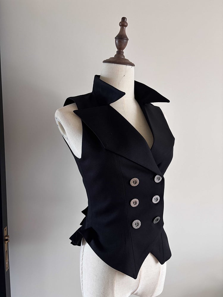 Ouji Lolita Gothic Double-Breasted Waistcoat Black
