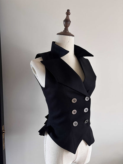 Ouji Lolita Gothic Double-Breasted Waistcoat Black