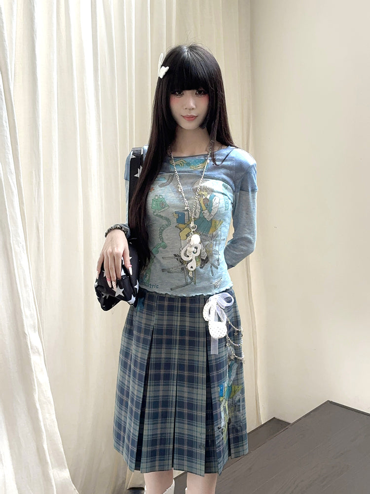 Neck Print with Top Blue Round Cartoon