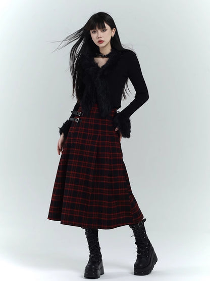 Gothic Black V-Neck Plush Trim Slim-fitting Knitted Sweater