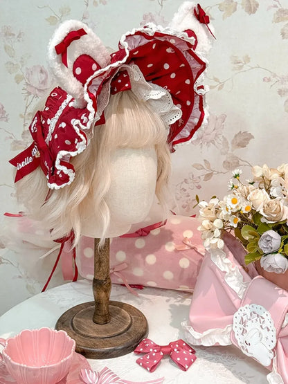 Muster Ohren Blau Rosa Motorhaube Polka-dot Schwarz / Rot Bunny