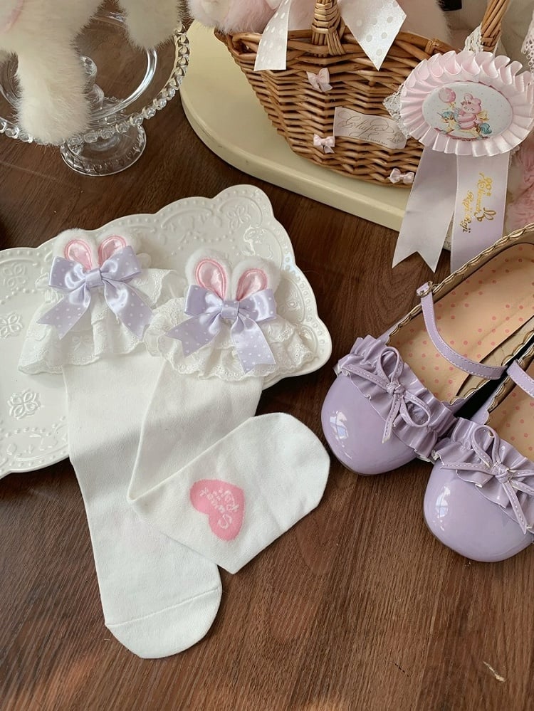 Bunny and Pink Ears with Lolita Bows Polka-dot Socks Calf Butterfly