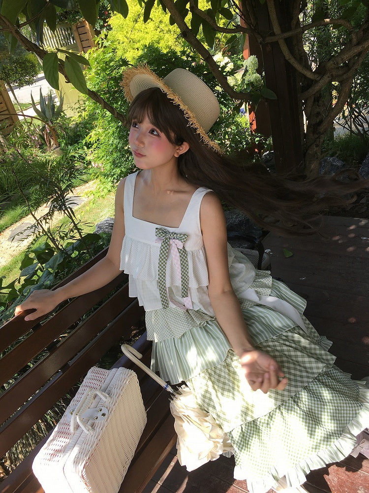 Grün karierte Schleifenbrosche