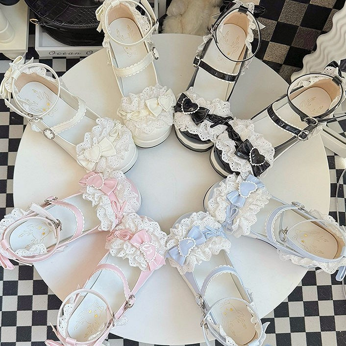 with Janes Strap Scalloped Hem Mary Sweet Lolita White Accents Bow