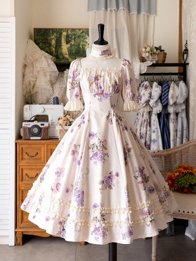 Purple Floral Polka Dot Classic Dress - Forest Wardrobe