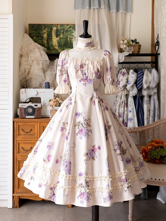 Purple Floral Polka Dot Classic Dress - Forest Wardrobe