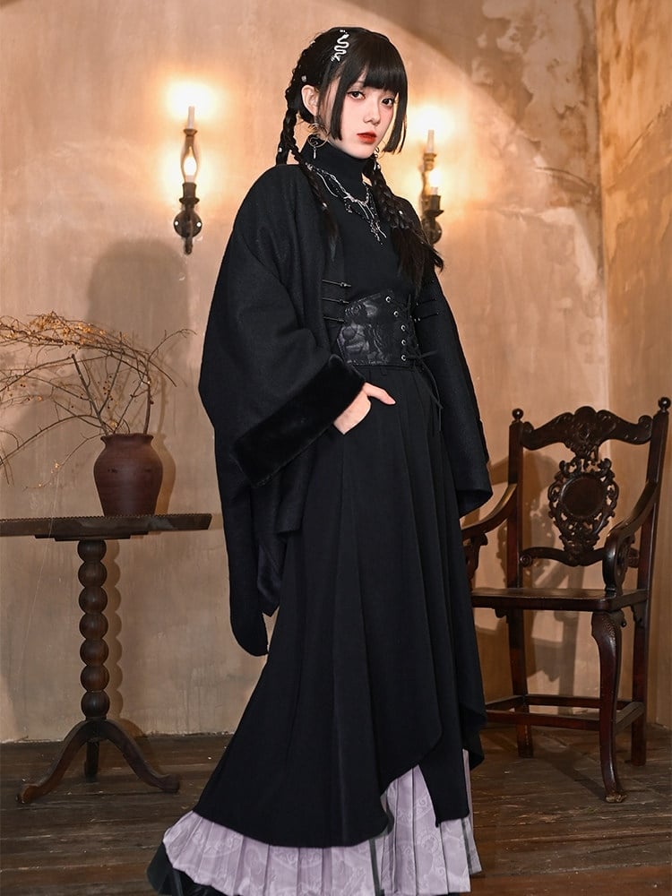 Frog - Cape Black Style Chinese V-Neck Button Closure